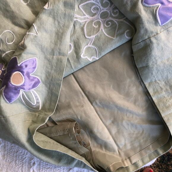 Y2K Sangria Linen-Blend Sage Green Embroidered Floral Shift Dress Sz 8 Cottage - Picture 3 of 11